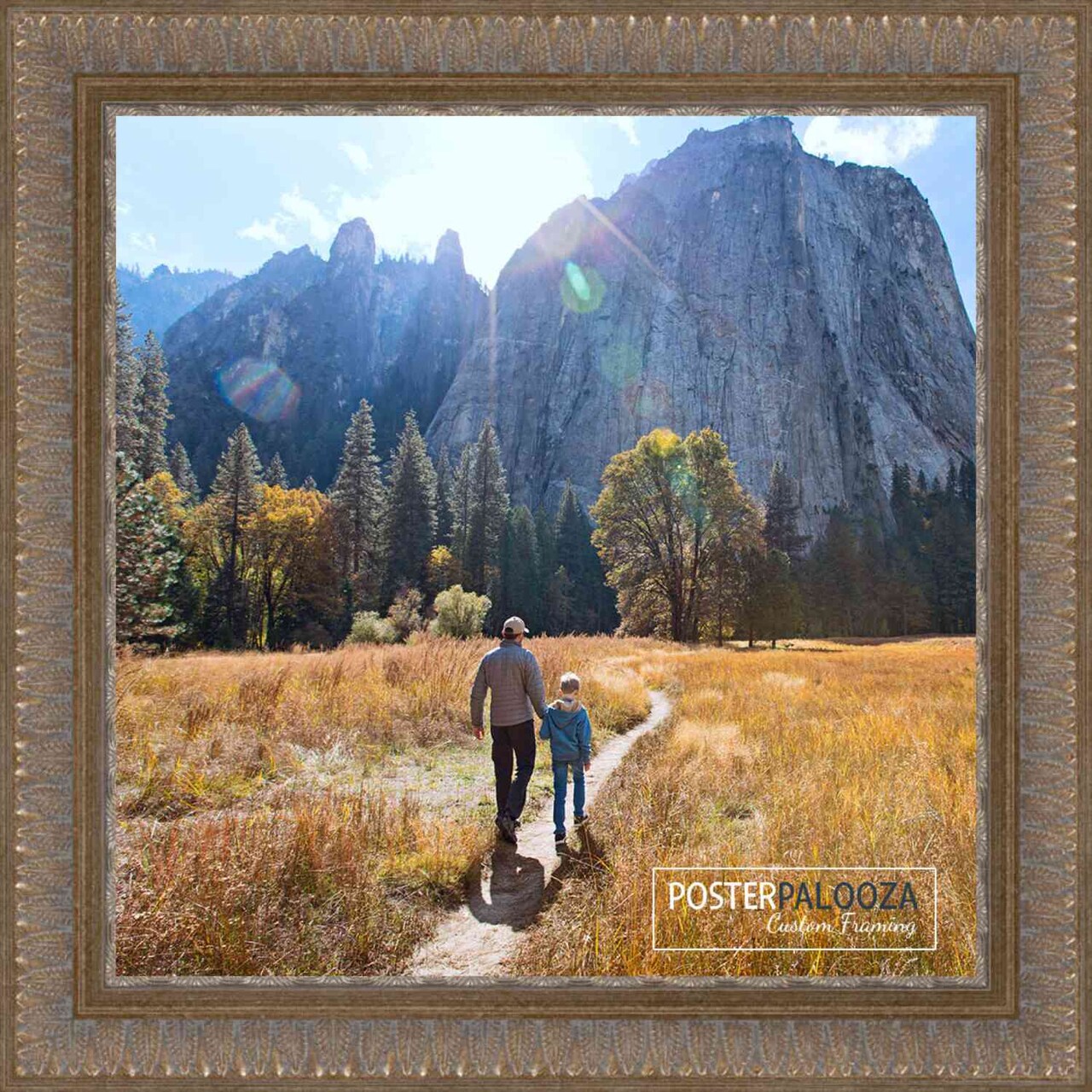 Square Ornate Gold Picture Frame - UV Acrylic, Foam Board Backing, Hanging Hardware